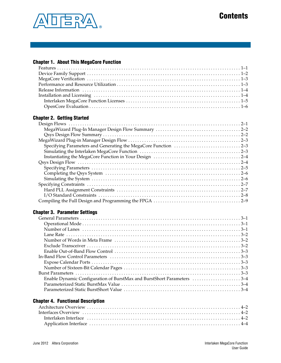 Altera Interlaken MegaCore Function User Manual | Page 3 / 90