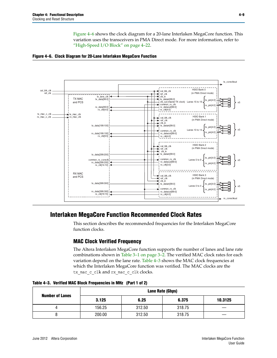 Mac clock verified frequency, Mac clock verified frequency –9, R to | Interlaken megacore function recommended, Interlaken megacore function recommended clock, Figure 4–6, Show the | Altera Interlaken MegaCore Function User Manual | Page 35 / 90