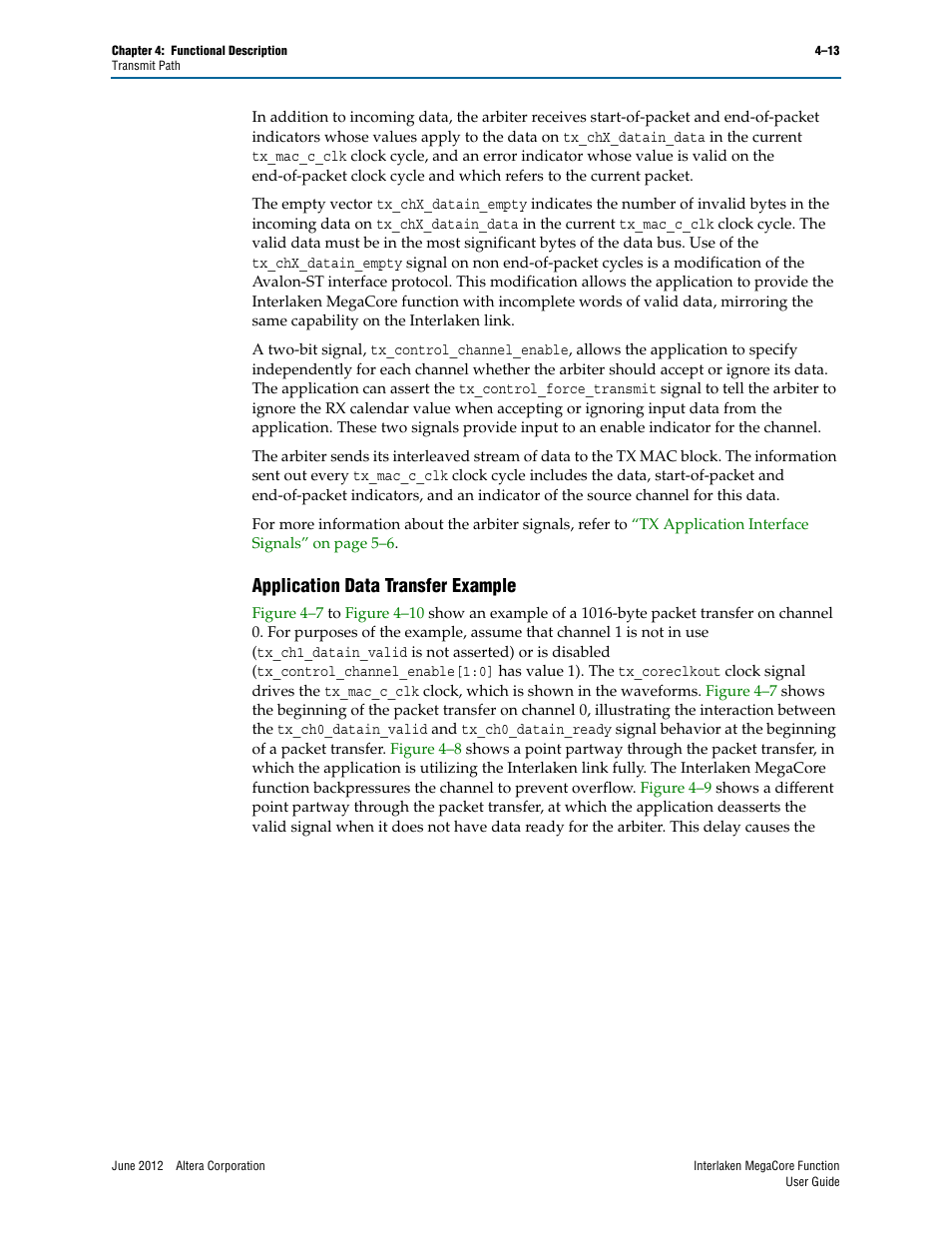 Application data transfer example, Application data transfer example –13 | Altera Interlaken MegaCore Function User Manual | Page 39 / 90