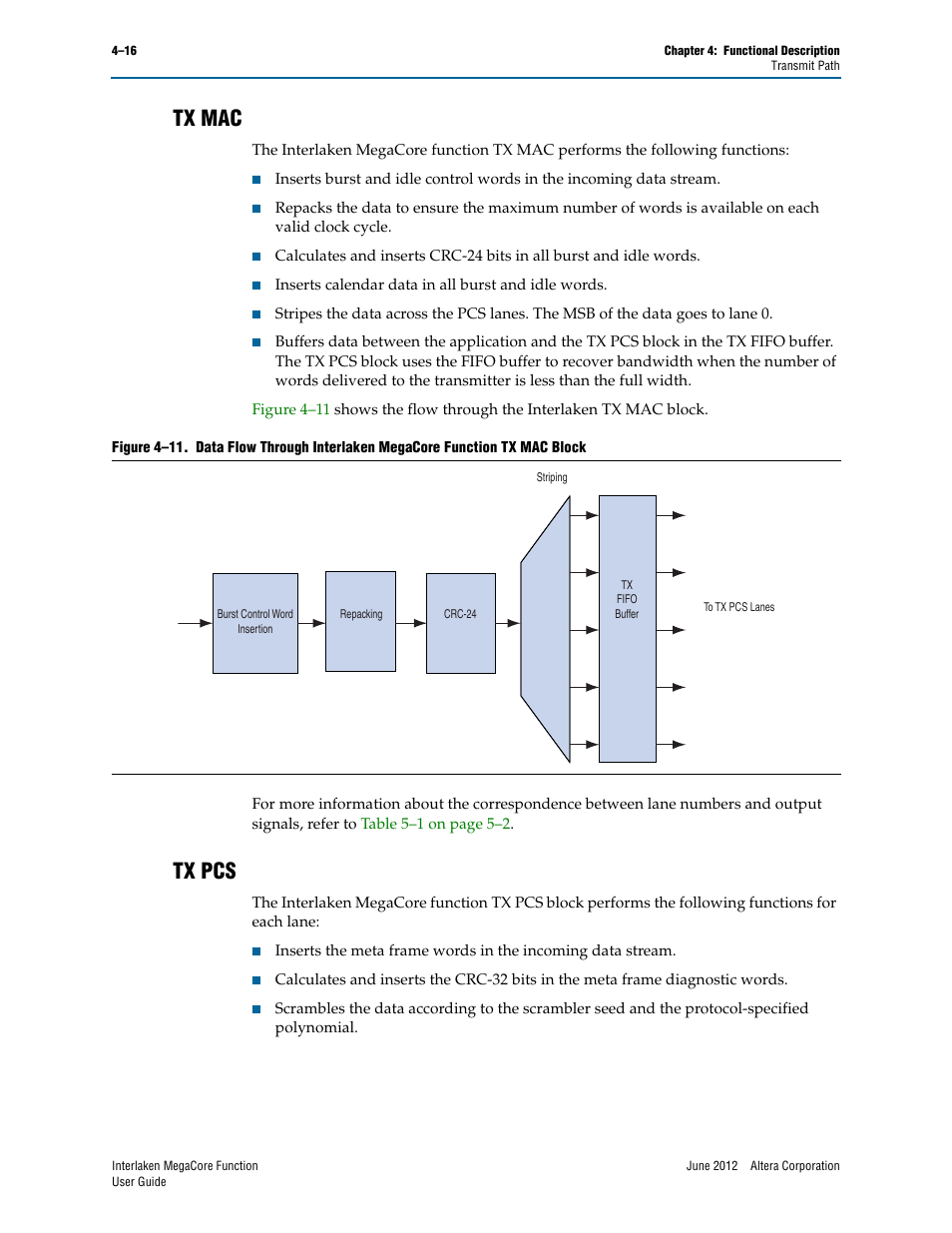 Tx mac, Tx pcs, Tx mac –16 tx pcs –16 | Altera Interlaken MegaCore Function User Manual | Page 42 / 90