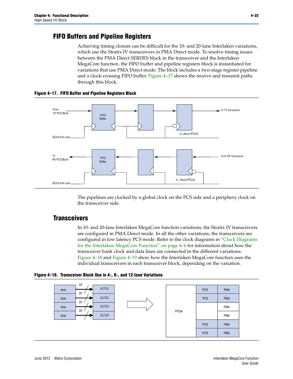 Fifo buffers and pipeline registers, Transceivers | Altera Interlaken MegaCore Function User Manual | Page 49 / 90