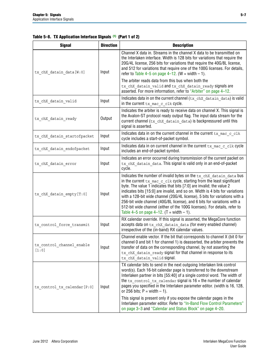 Table 5–8 | Altera Interlaken MegaCore Function User Manual | Page 59 / 90