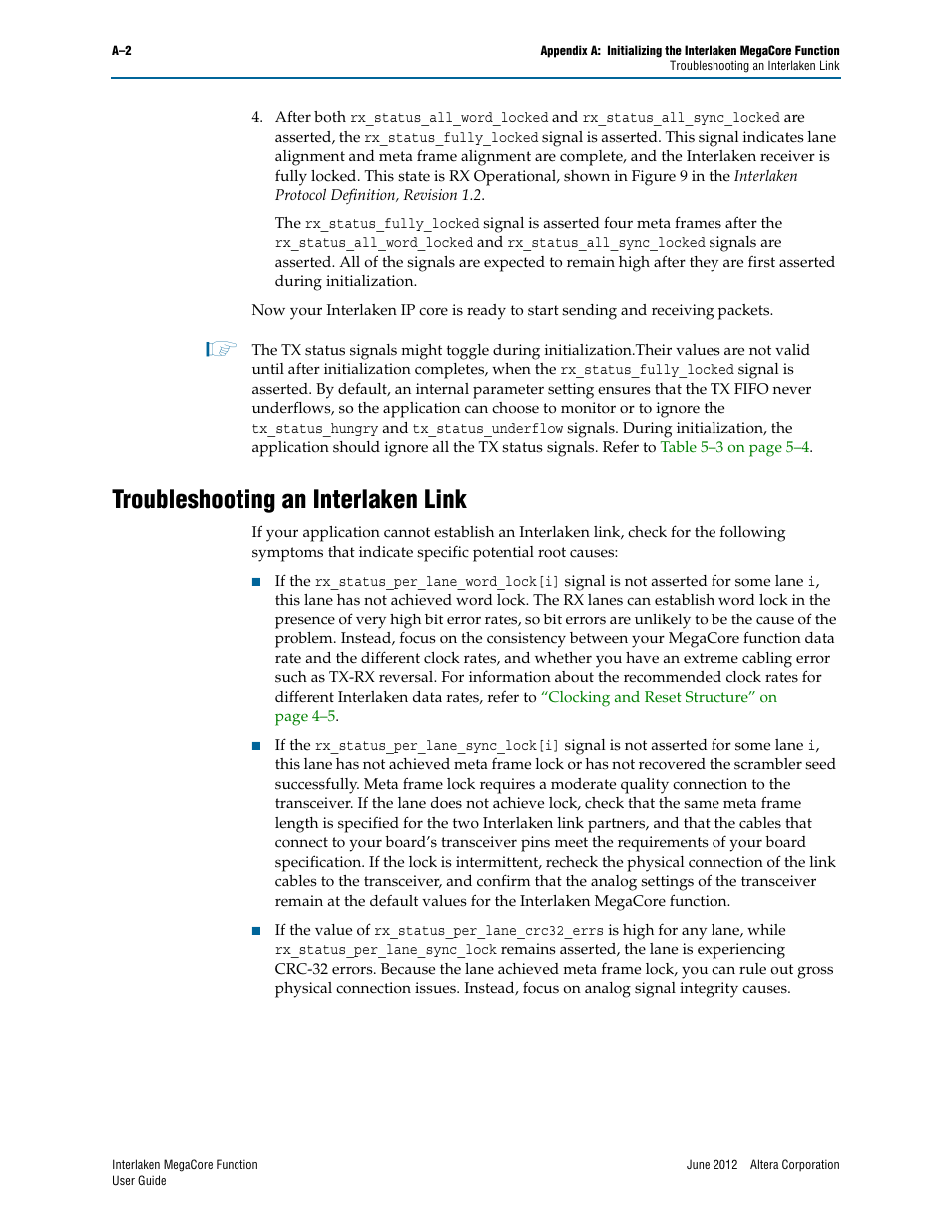 Troubleshooting an interlaken link | Altera Interlaken MegaCore Function User Manual | Page 70 / 90