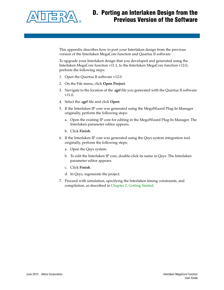 Altera Interlaken MegaCore Function User Manual | Page 85 / 90