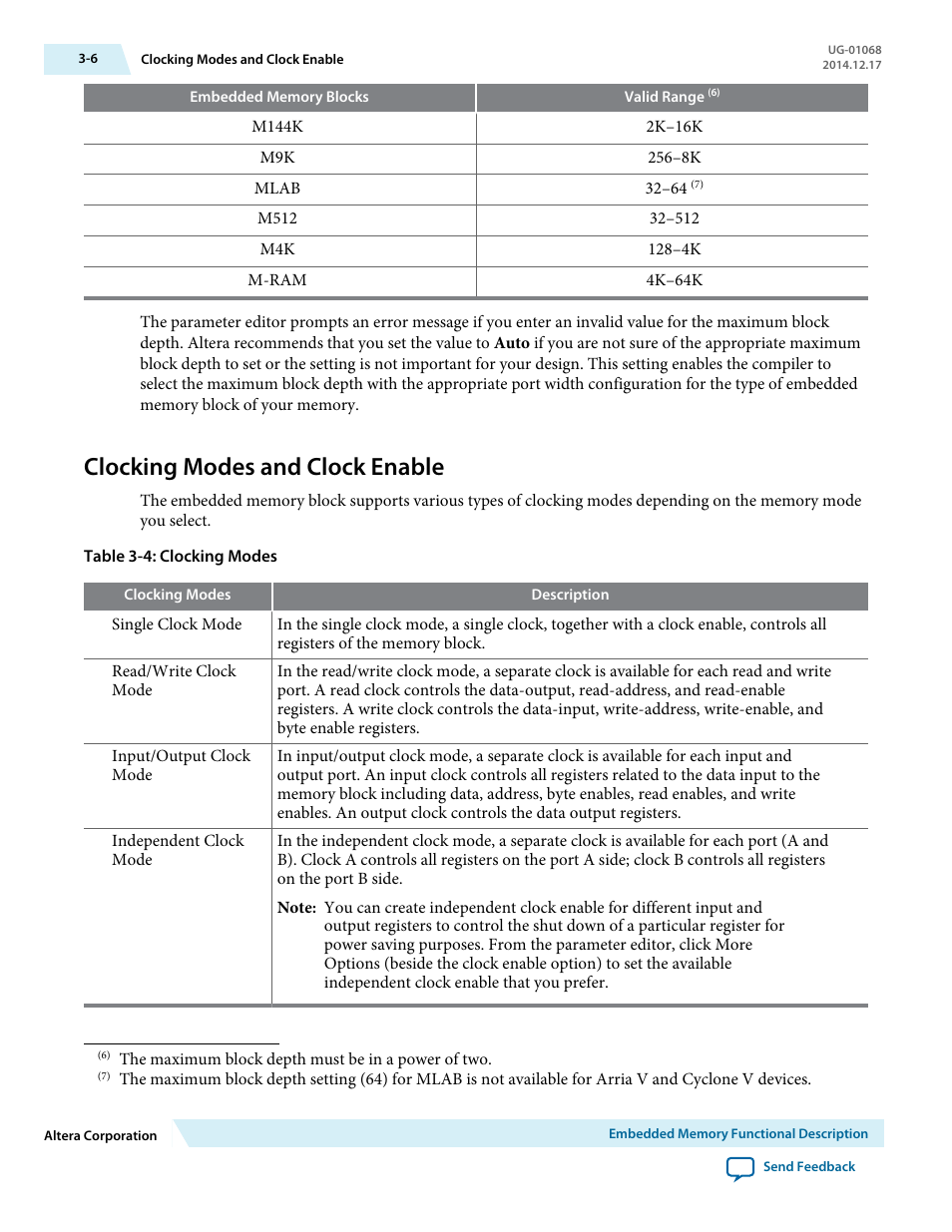 Clocking modes and clock enable, Clocking modes and clock enable -6 | Altera Internal Memory (RAM and ROM) IP Core User Manual | Page 16 / 57