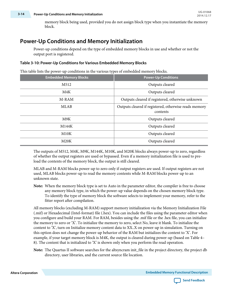 Power-up conditions and memory initialization, Power-up conditions and memory initialization -14 | Altera Internal Memory (RAM and ROM) IP Core User Manual | Page 24 / 57