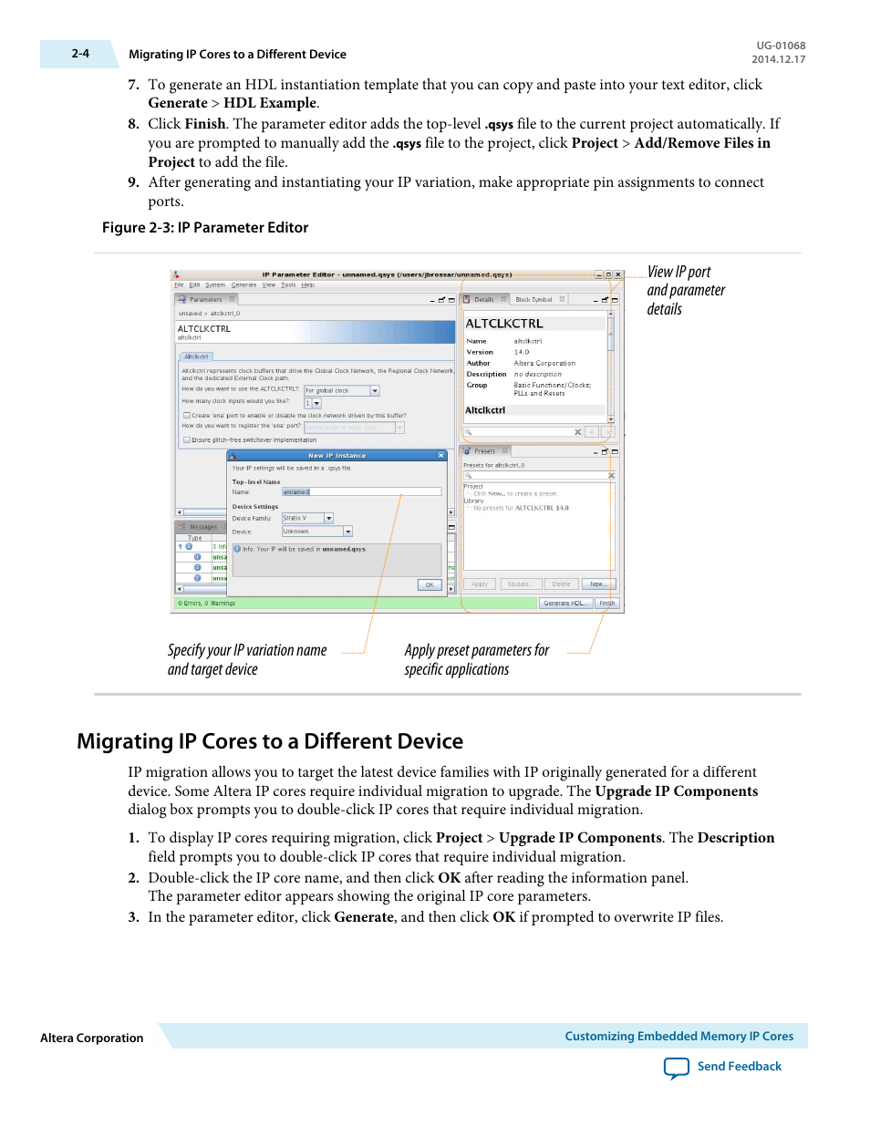 Migrating ip cores to a different device, Migrating ip cores to a different device -4 | Altera Internal Memory (RAM and ROM) IP Core User Manual | Page 9 / 57