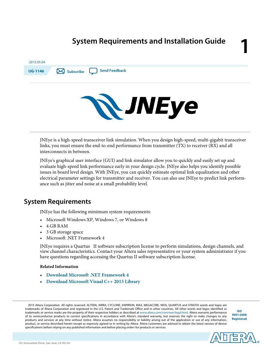 System requirements and installation guide, System requirements, System requirements and installation guide -1 | System requirements -1 | Altera JNEye User Manual | Page 4 / 194