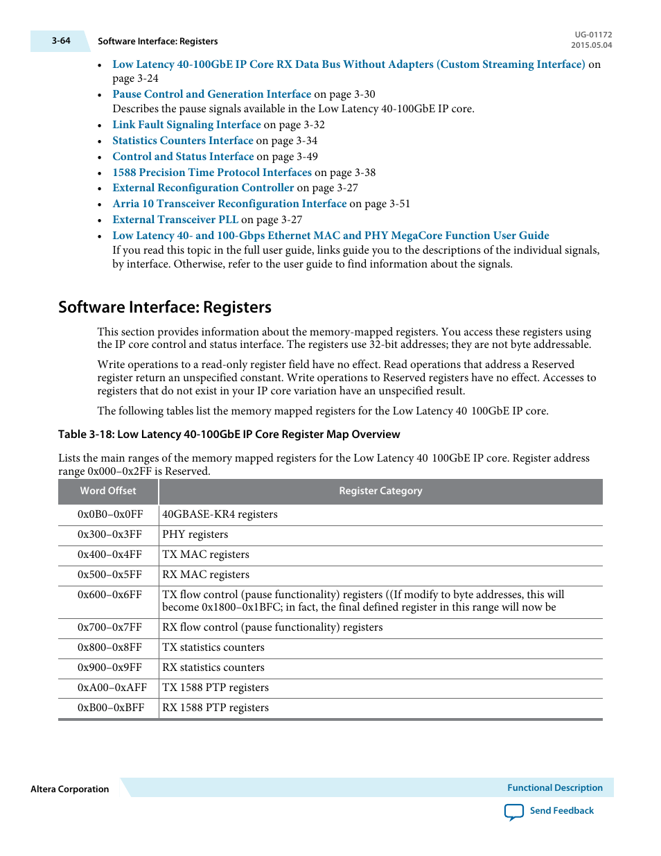 Software interface: registers, Software interface: registers -64 | Altera Low Latency 40-Gbps Ethernet MAC and PHY MegaCore Function User Manual | Page 109 / 196