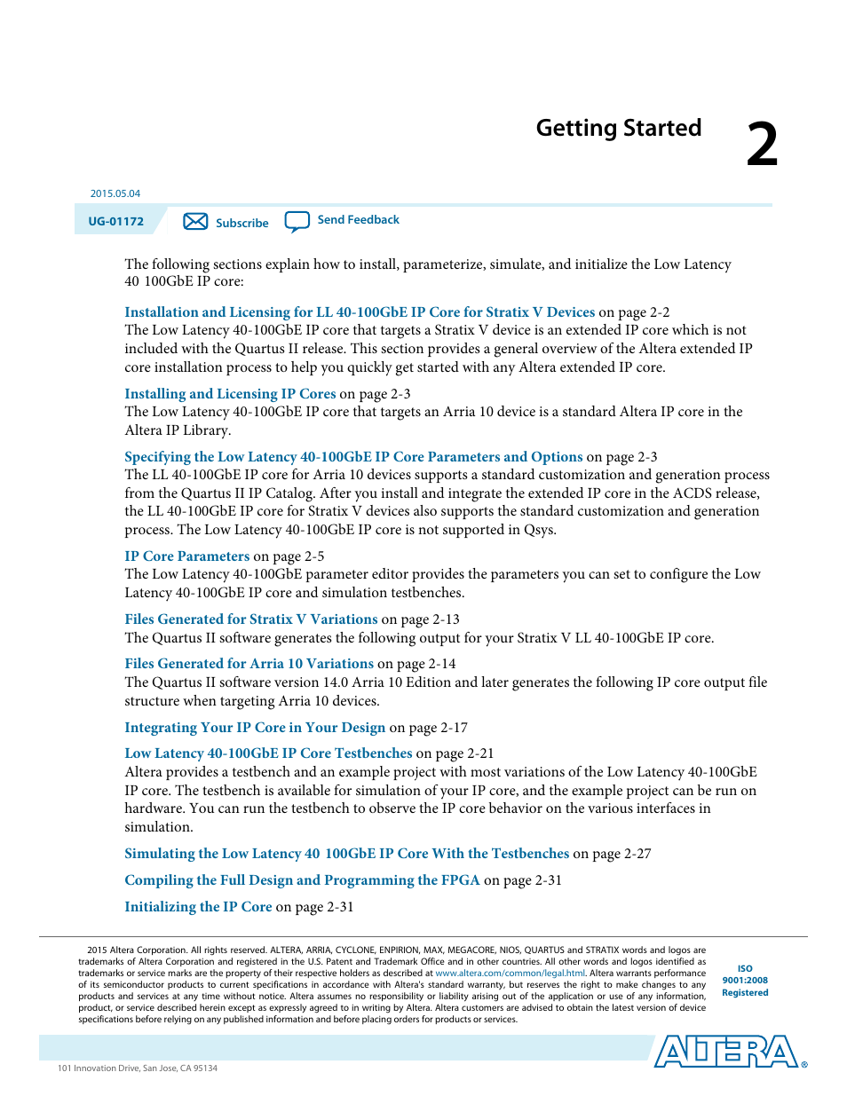 Getting started, Getting started -1 | Altera Low Latency 40-Gbps Ethernet MAC and PHY MegaCore Function User Manual | Page 15 / 196