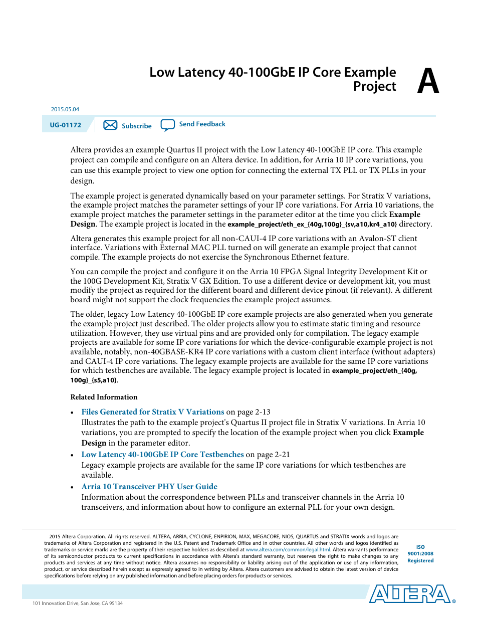 A. low latency 40-100gbe ip core example project, Low latency 40-100gbe ip core example project | Altera Low Latency 40-Gbps Ethernet MAC and PHY MegaCore Function User Manual | Page 154 / 196