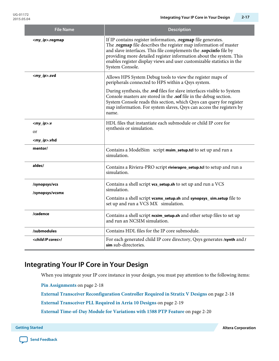 Integrating your ip core in your design, Integrating your ip core in your design -17 | Altera Low Latency 40-Gbps Ethernet MAC and PHY MegaCore Function User Manual | Page 31 / 196