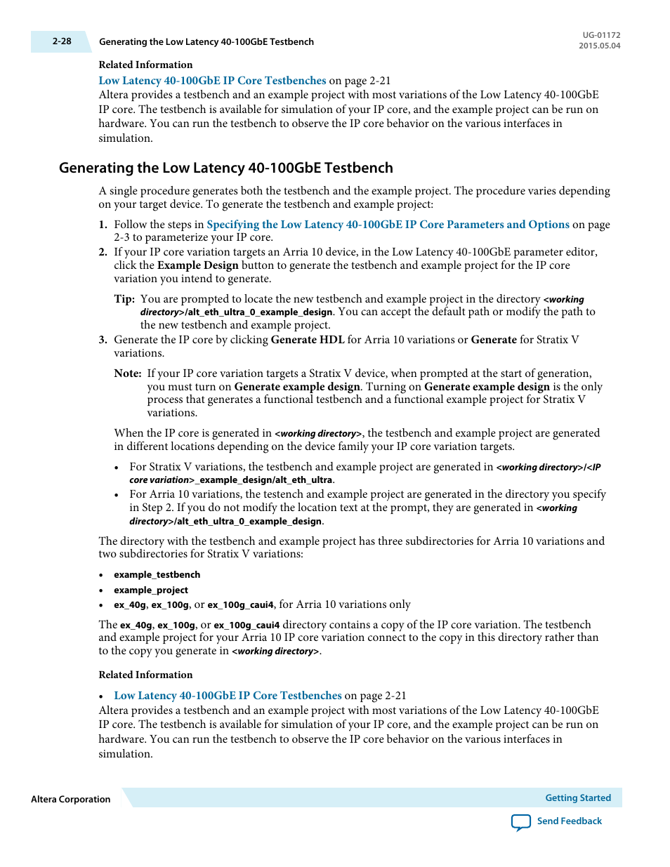 Generating the low latency 40-100gbe testbench, Generating the low latency 40-100gbe testbench -28 | Altera Low Latency 40-Gbps Ethernet MAC and PHY MegaCore Function User Manual | Page 42 / 196