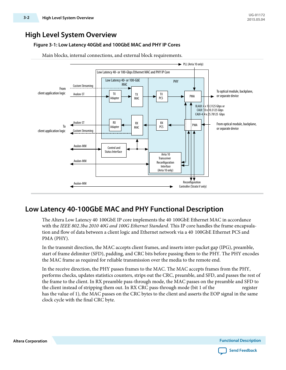 High level system overview, High level system overview -2 | Altera Low Latency 40-Gbps Ethernet MAC and PHY MegaCore Function User Manual | Page 47 / 196