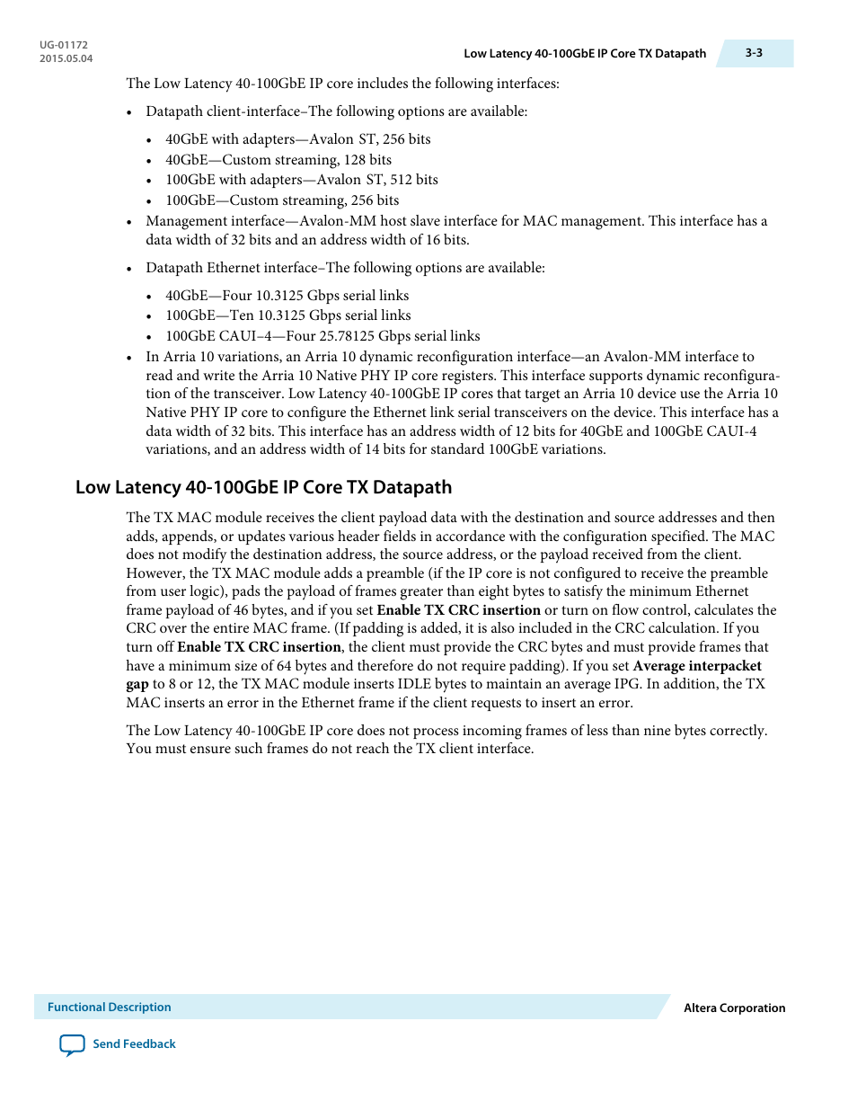Low latency 40-100gbe ip core tx datapath, Low latency 40-100gbe ip core tx datapath -3 | Altera Low Latency 40-Gbps Ethernet MAC and PHY MegaCore Function User Manual | Page 48 / 196
