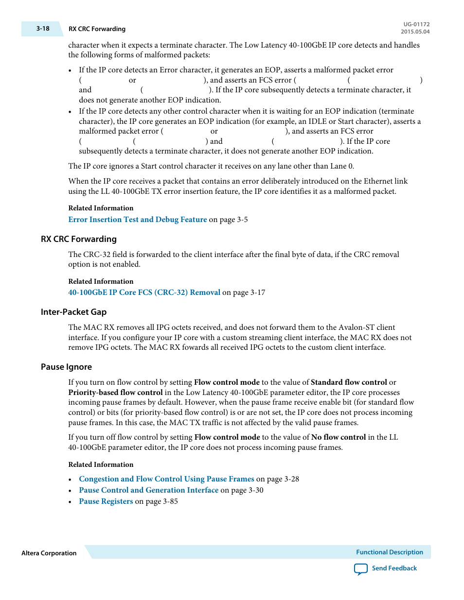 Rx crc forwarding, Inter-packet gap, Pause ignore | Altera Low Latency 40-Gbps Ethernet MAC and PHY MegaCore Function User Manual | Page 63 / 196