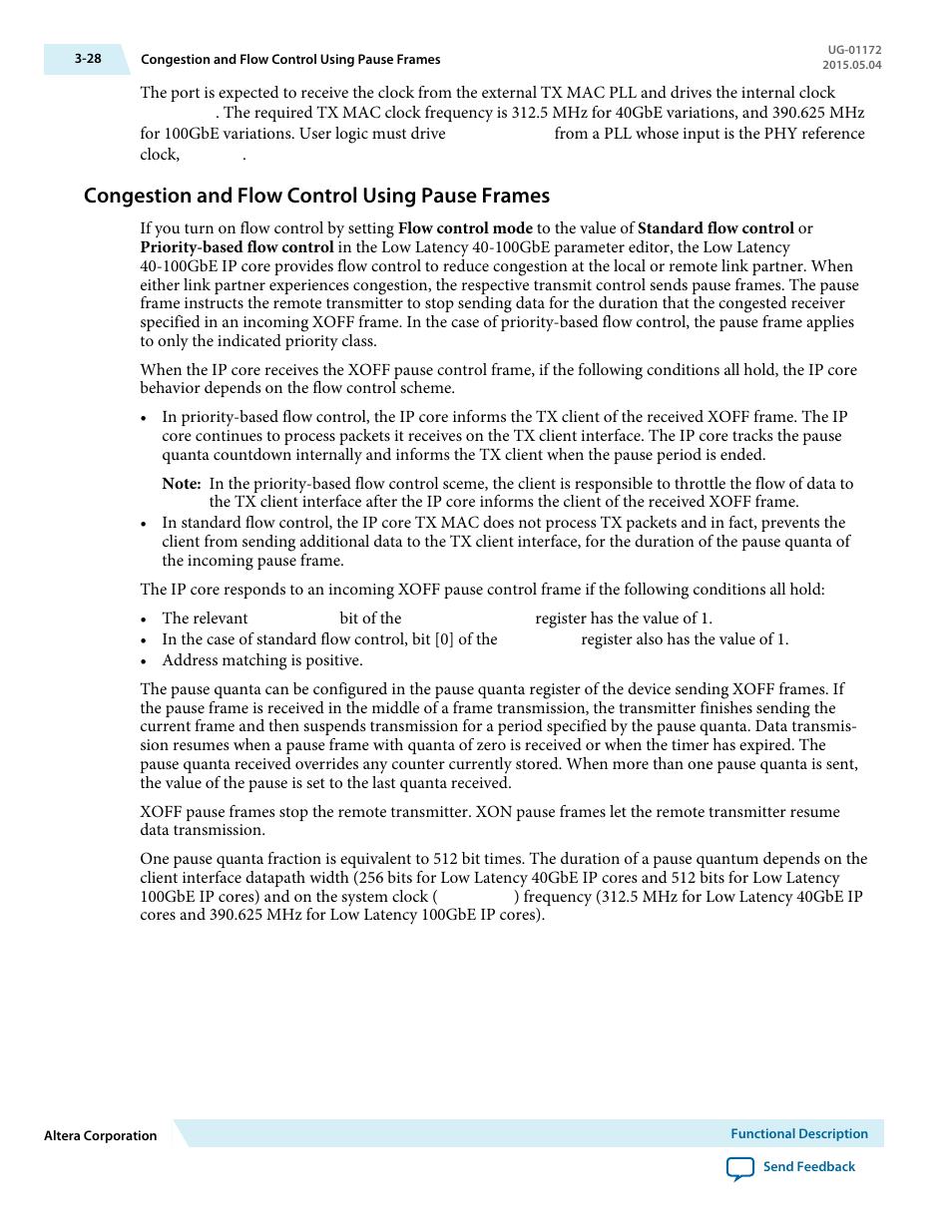 Congestion and flow control using pause frames, Congestion and flow control using pause frames -28 | Altera Low Latency 40-Gbps Ethernet MAC and PHY MegaCore Function User Manual | Page 73 / 196