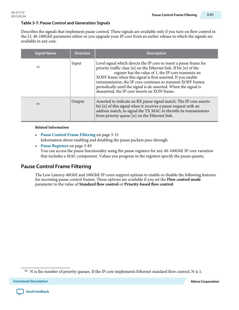 Pause control frame filtering, Pause control frame filtering -31 | Altera Low Latency 40-Gbps Ethernet MAC and PHY MegaCore Function User Manual | Page 76 / 196