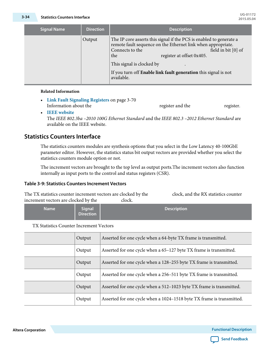 Statistics counters interface, Statistics counters interface -34 | Altera Low Latency 40-Gbps Ethernet MAC and PHY MegaCore Function User Manual | Page 79 / 196