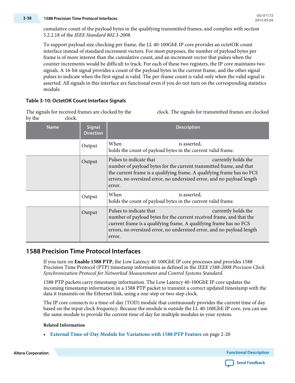 1588 precision time protocol interfaces, 1588 precision time protocol interfaces -38 | Altera Low Latency 40-Gbps Ethernet MAC and PHY MegaCore Function User Manual | Page 83 / 196