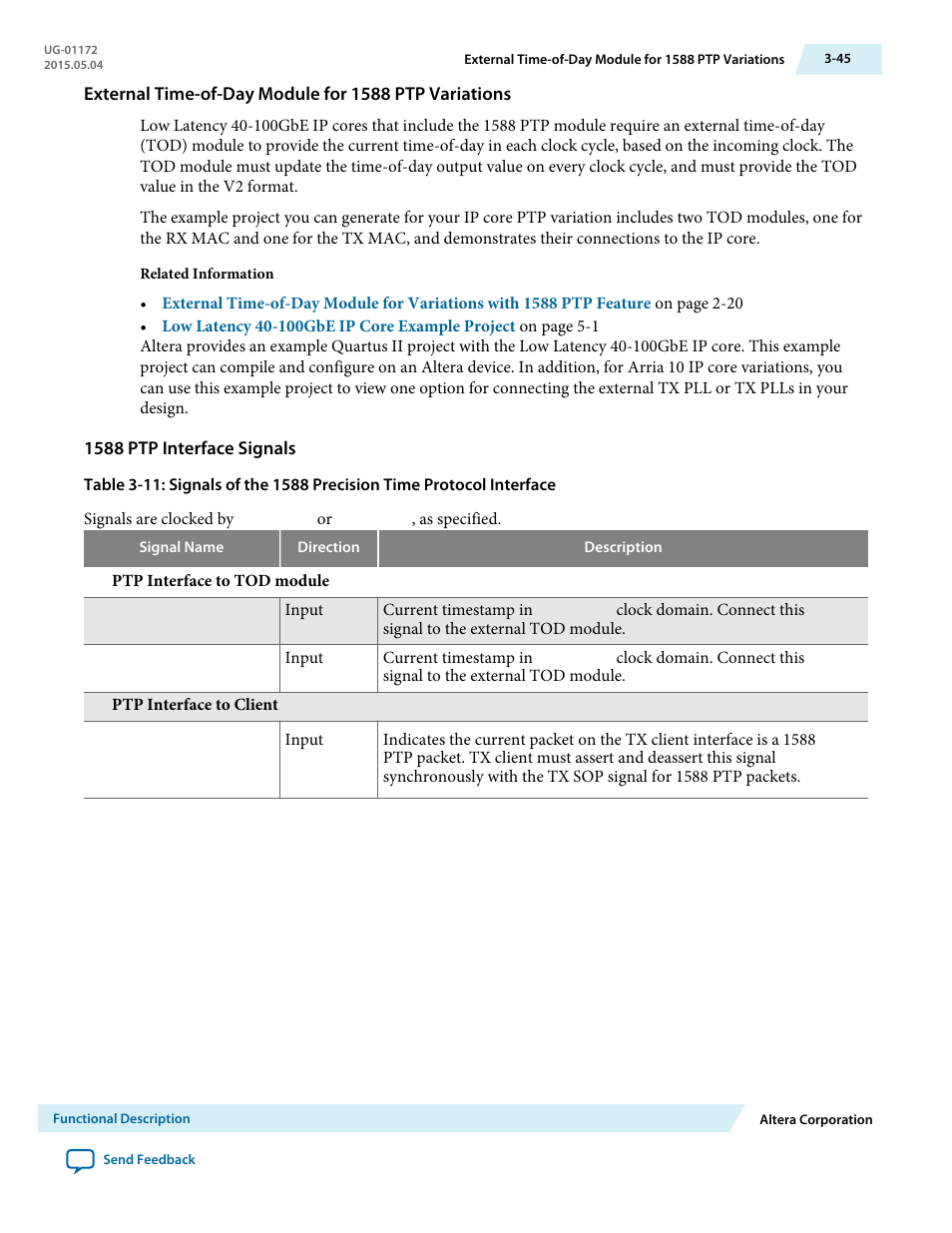 1588 ptp interface signals | Altera Low Latency 40-Gbps Ethernet MAC and PHY MegaCore Function User Manual | Page 90 / 196