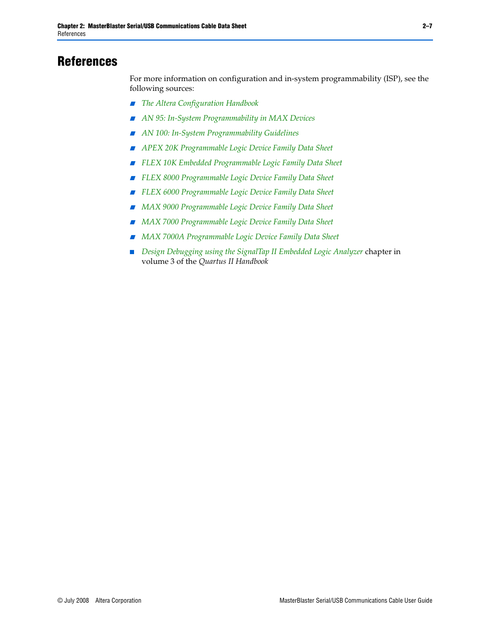 References, References –7 | Altera MasterBlaster Serial/USB User Manual | Page 19 / 22