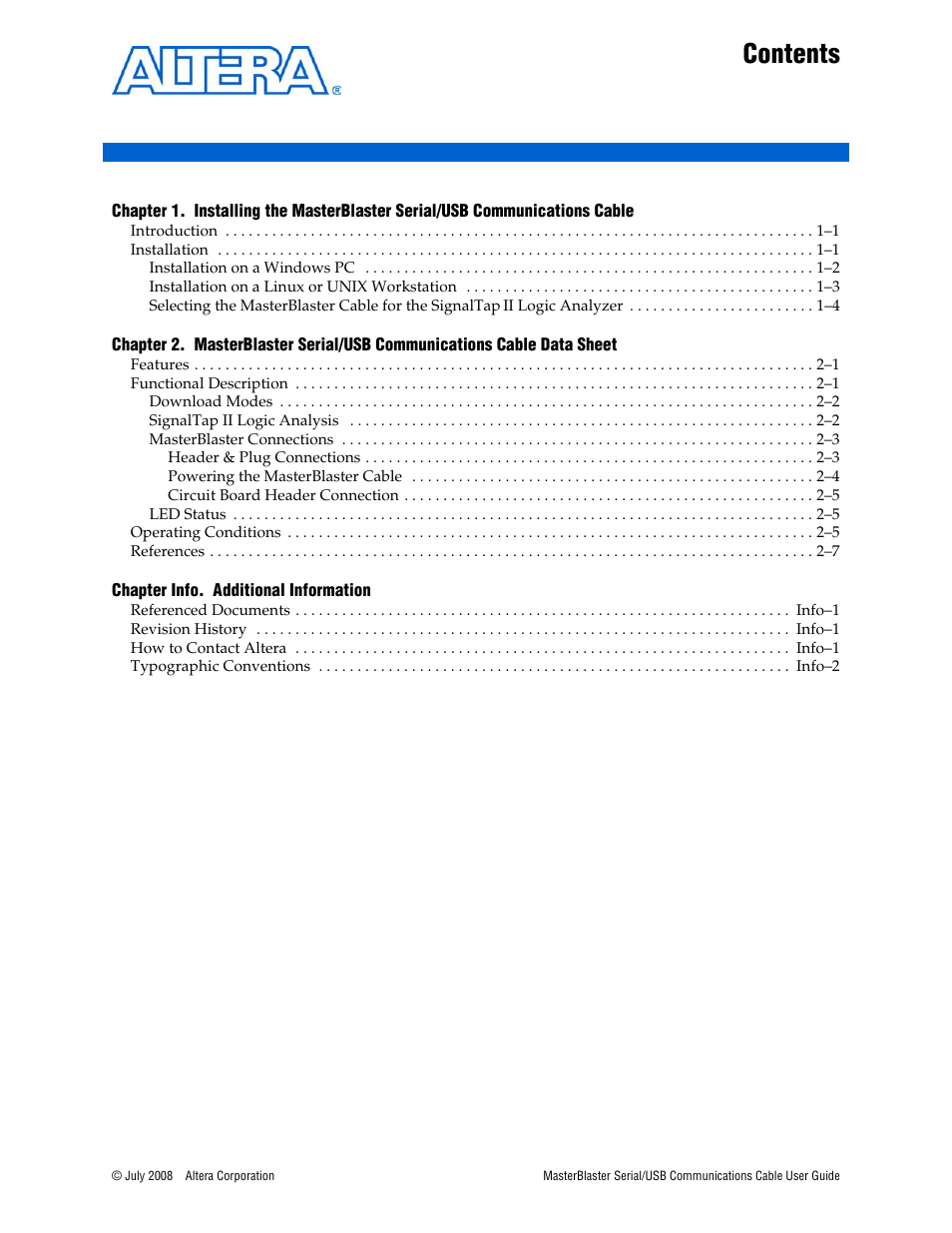 Altera MasterBlaster Serial/USB User Manual | Page 3 / 22