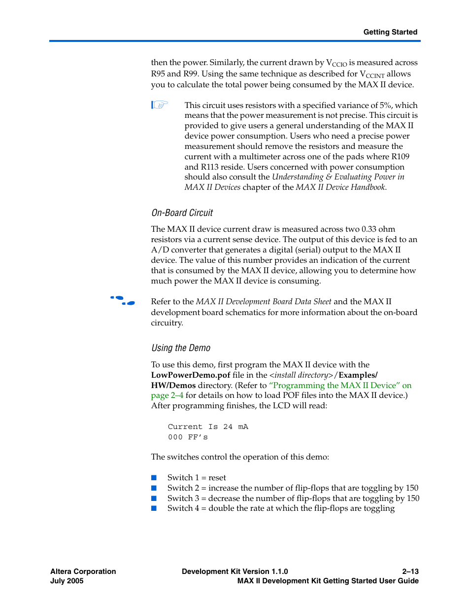 On-board circuit, Using the demo | Altera MAX II User Manual | Page 21 / 38