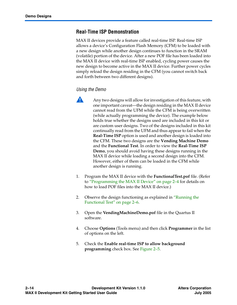 Real-time isp demonstration, Using the demo | Altera MAX II User Manual | Page 22 / 38