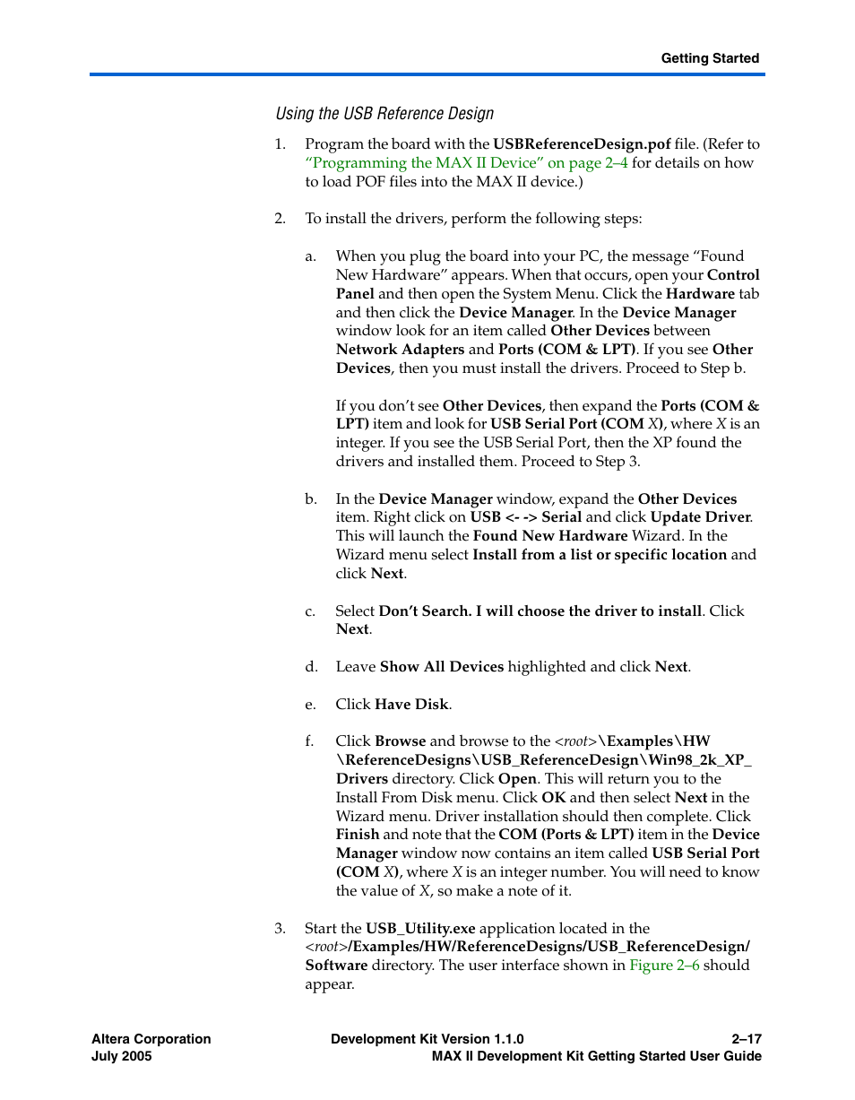 Using the usb reference design | Altera MAX II User Manual | Page 25 / 38