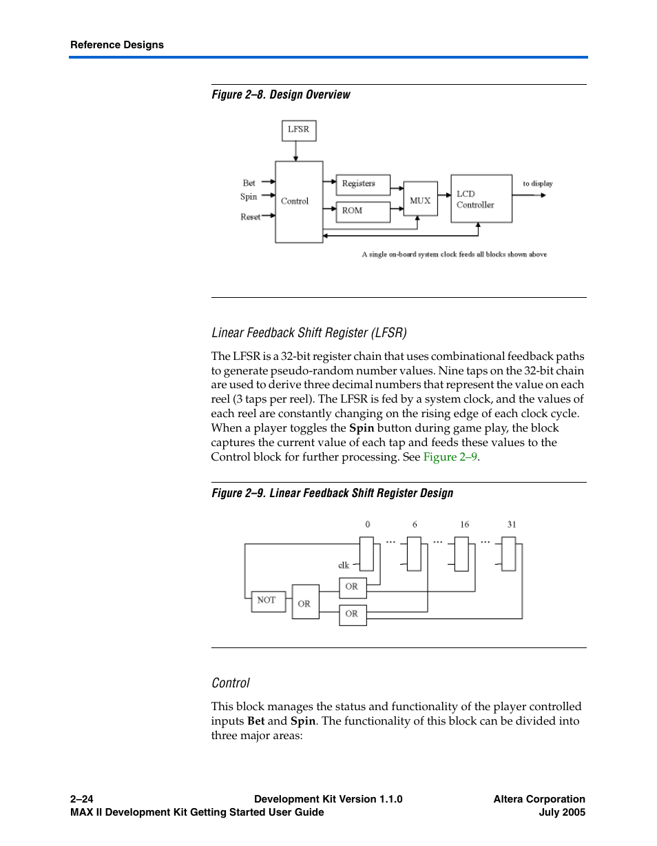 Linear feedback shift register (lfsr), Control | Altera MAX II User Manual | Page 32 / 38