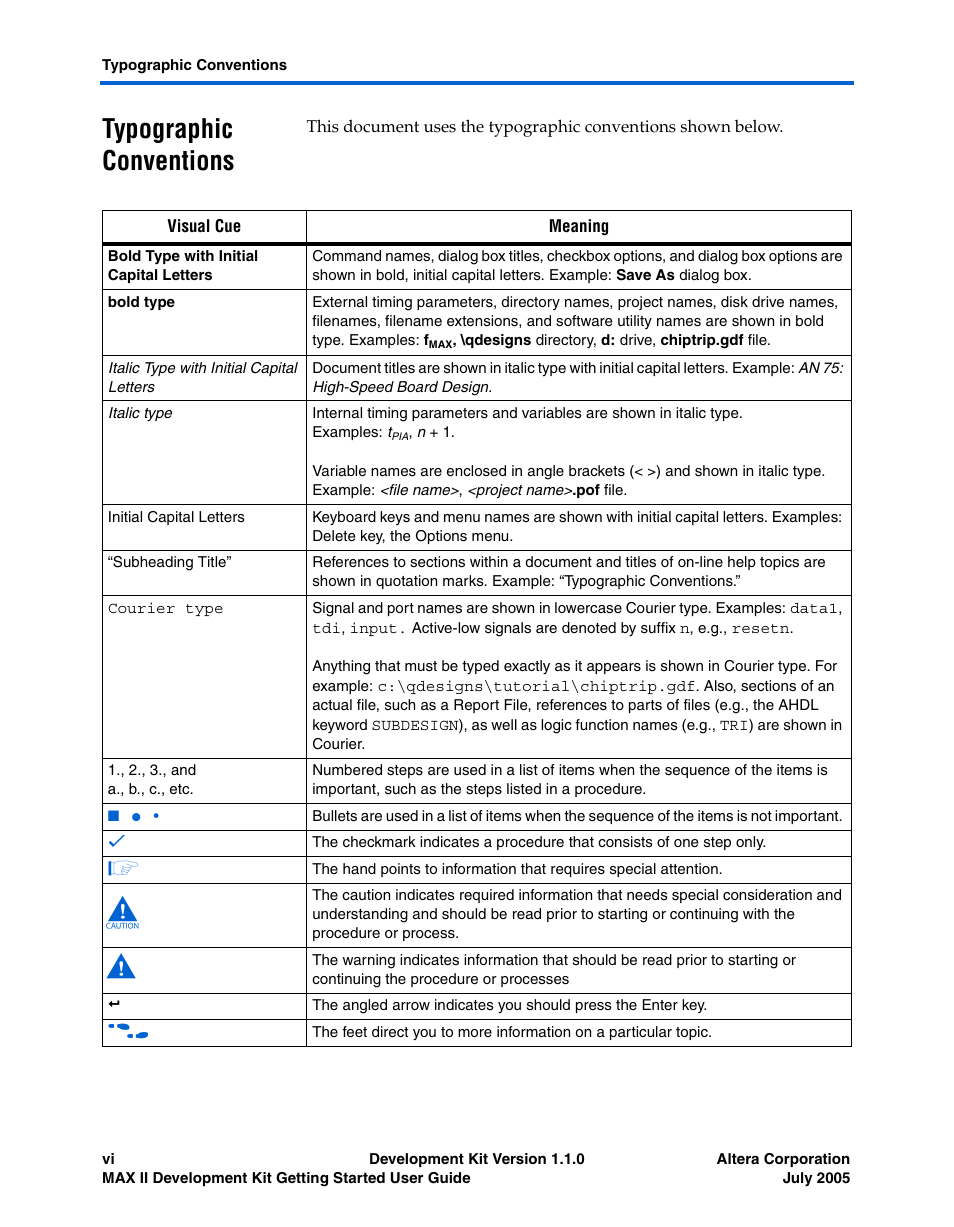 Typographic conventions | Altera MAX II User Manual | Page 6 / 38