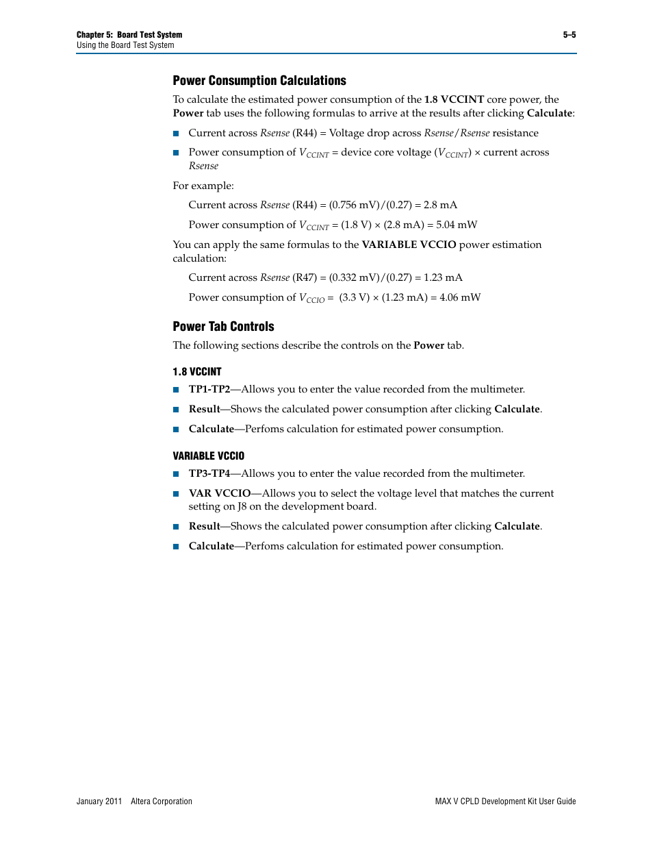Power consumption calculations, Power tab controls | Altera MAX V CPLD User Manual | Page 19 / 30
