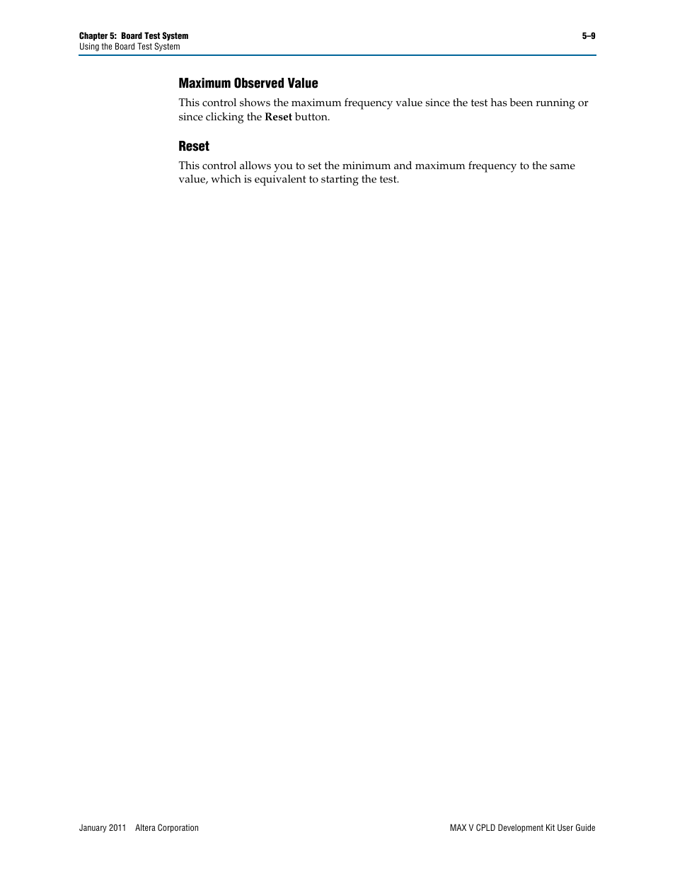 Maximum observed value –9 reset –9, Maximum observed value, Reset | Altera MAX V CPLD User Manual | Page 23 / 30