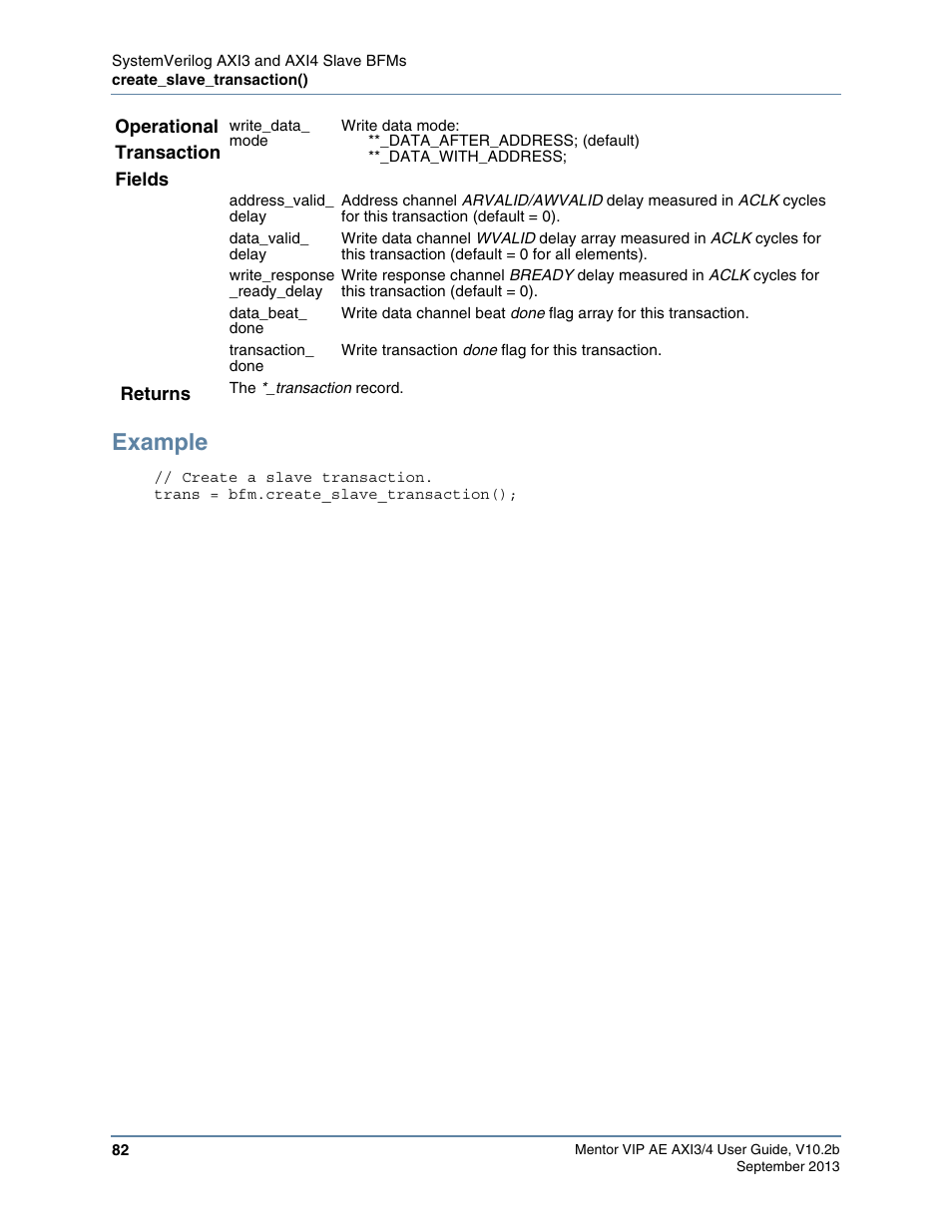 Example | Altera Mentor Verification IP Altera Edition AMBA AXI3/4TM User Manual | Page 100 / 783