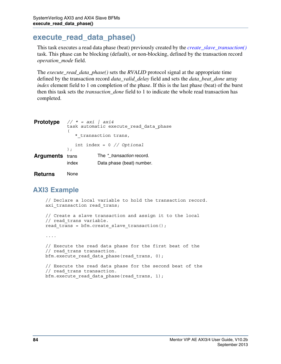 Execute_read_data_phase(), Axi3 example, Task for each p | Task for each beat of the data | Altera Mentor Verification IP Altera Edition AMBA AXI3/4TM User Manual | Page 102 / 783
