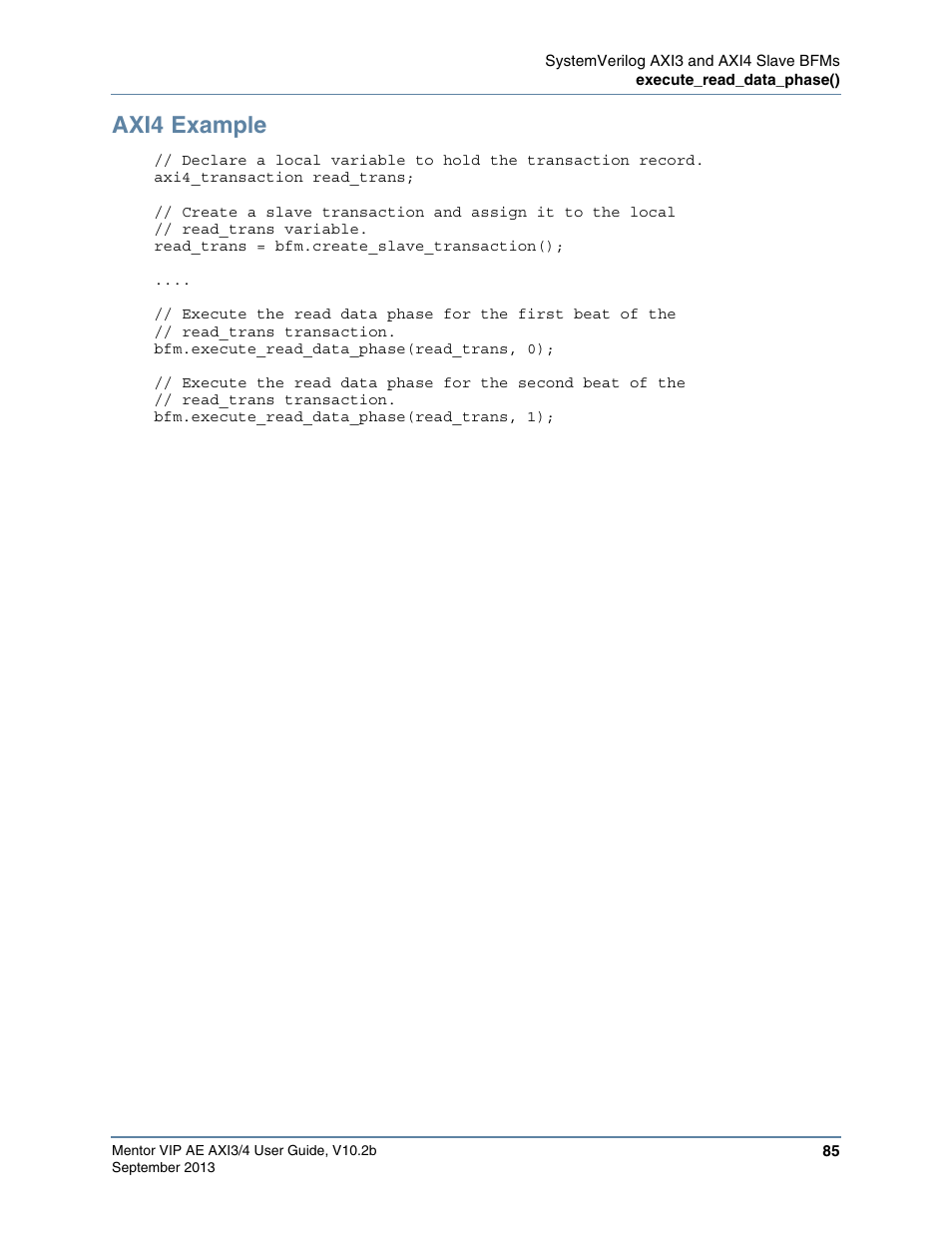 Axi4 example | Altera Mentor Verification IP Altera Edition AMBA AXI3/4TM User Manual | Page 103 / 783