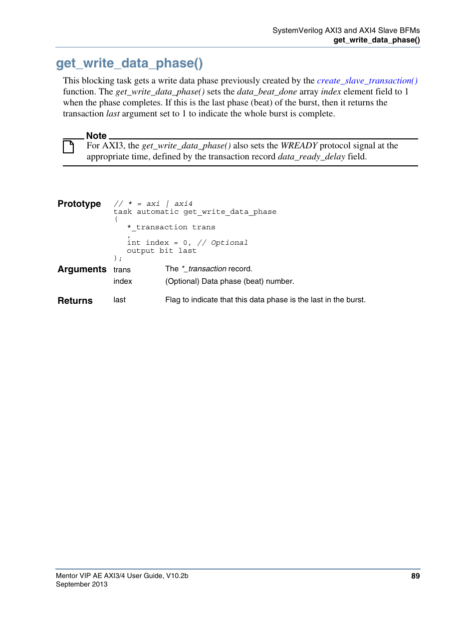 Get_write_data_phase(), Array have been set to 1. similarly, the, Task can be | Altera Mentor Verification IP Altera Edition AMBA AXI3/4TM User Manual | Page 107 / 783