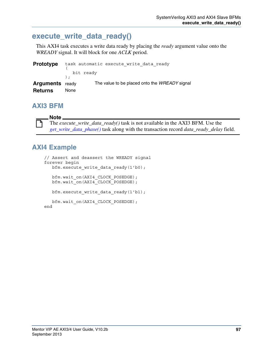 Execute_write_data_ready(), Axi3 bfm, Axi4 example | Altera Mentor Verification IP Altera Edition AMBA AXI3/4TM User Manual | Page 115 / 783