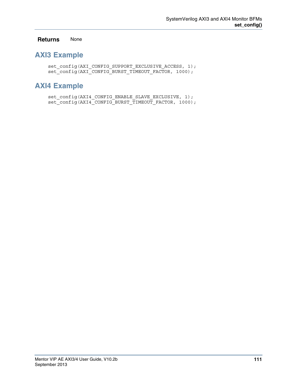 Axi3 example, Axi4 example | Altera Mentor Verification IP Altera Edition AMBA AXI3/4TM User Manual | Page 129 / 783