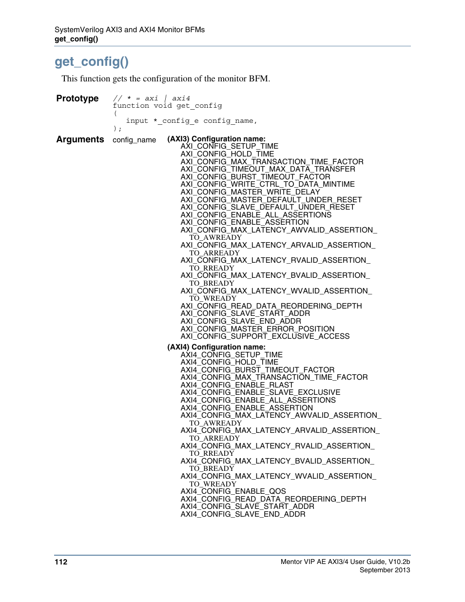 Get_config() | Altera Mentor Verification IP Altera Edition AMBA AXI3/4TM User Manual | Page 130 / 783