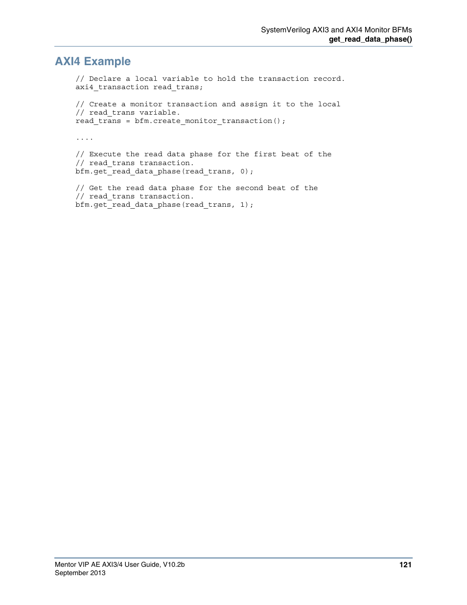 Axi4 example | Altera Mentor Verification IP Altera Edition AMBA AXI3/4TM User Manual | Page 139 / 783