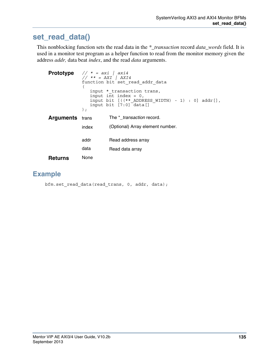 Set_read_data(), Example | Altera Mentor Verification IP Altera Edition AMBA AXI3/4TM User Manual | Page 153 / 783