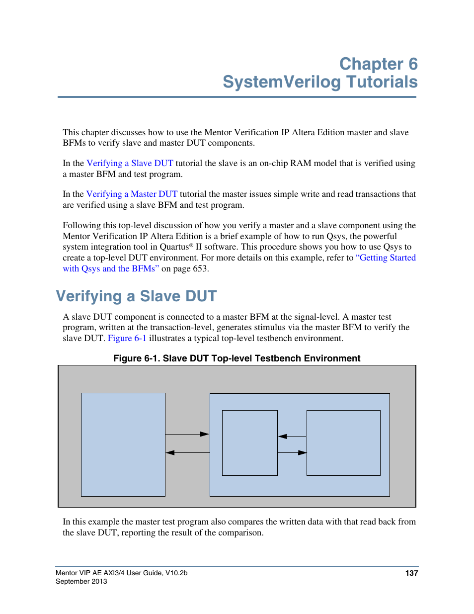Chapter 6 systemverilog tutorials, Verifying a slave dut | Altera Mentor Verification IP Altera Edition AMBA AXI3/4TM User Manual | Page 155 / 783