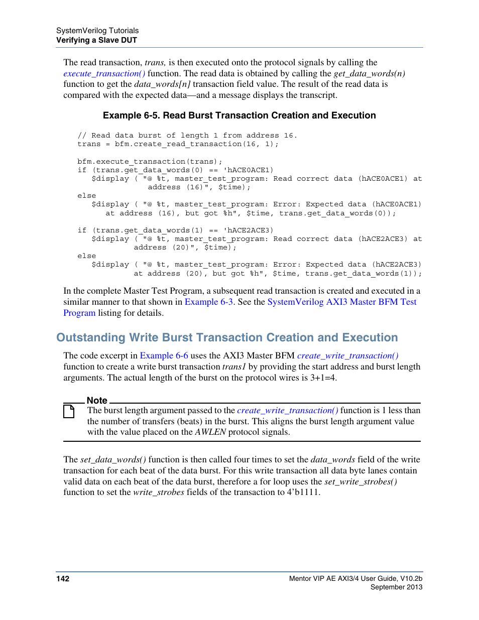 Example 6-5, Reads the first two data beats fr | Altera Mentor Verification IP Altera Edition AMBA AXI3/4TM User Manual | Page 160 / 783
