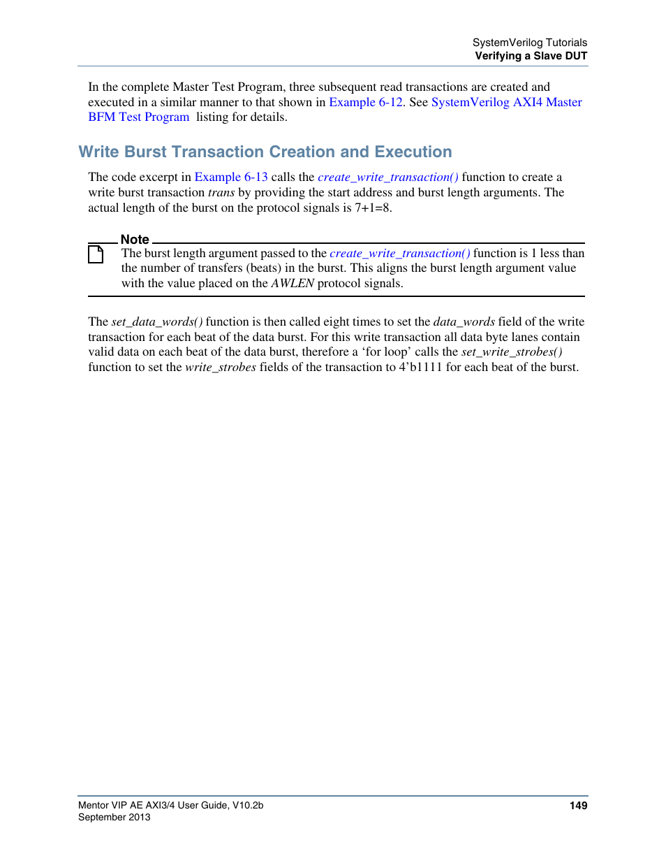 Write burst transaction creation and execution | Altera Mentor Verification IP Altera Edition AMBA AXI3/4TM User Manual | Page 167 / 783
