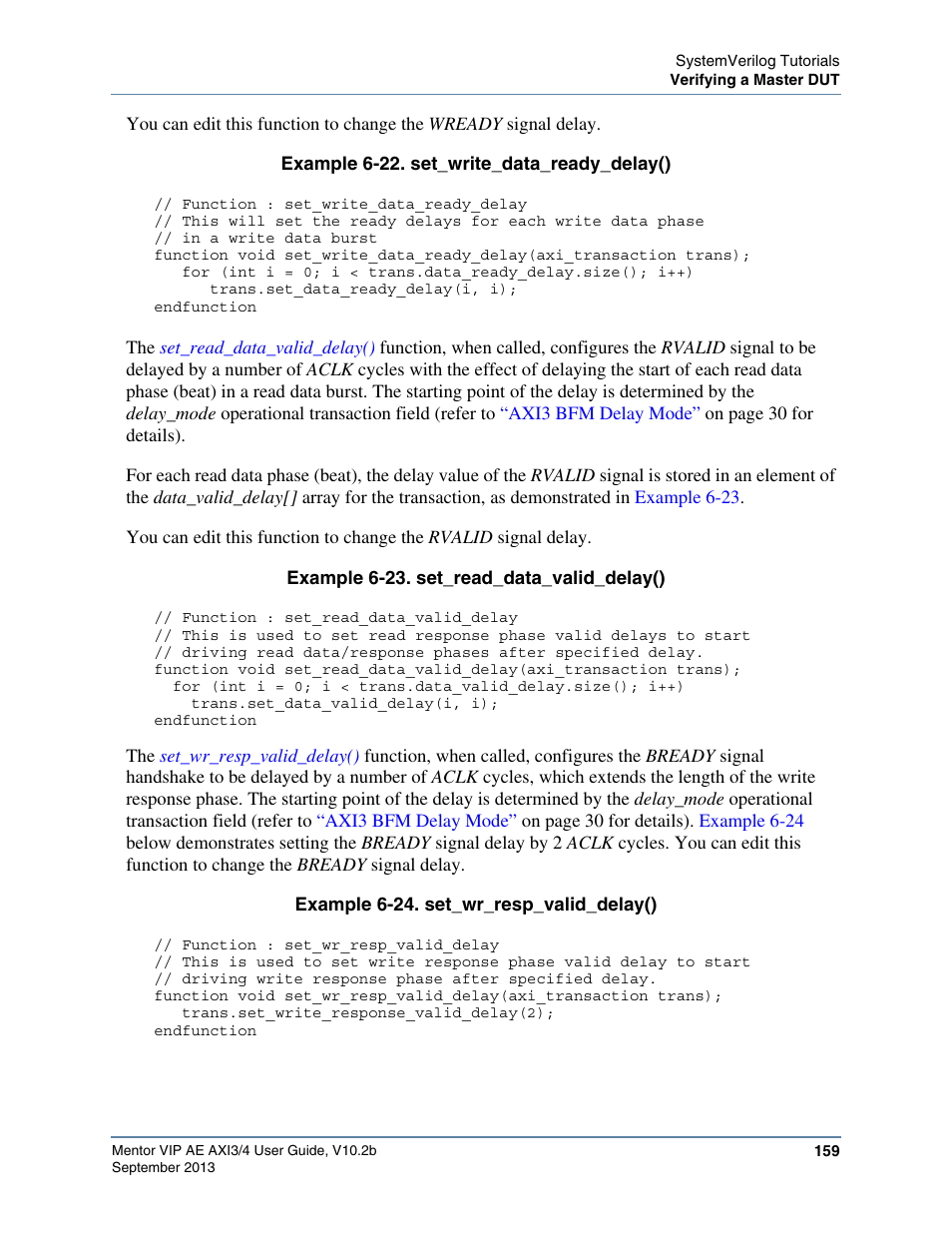 Set_write_data_ready_delay(), Set_read_data_valid_delay(), Set_wr_resp_valid_delay() | Example 6-22 | Altera Mentor Verification IP Altera Edition AMBA AXI3/4TM User Manual | Page 177 / 783