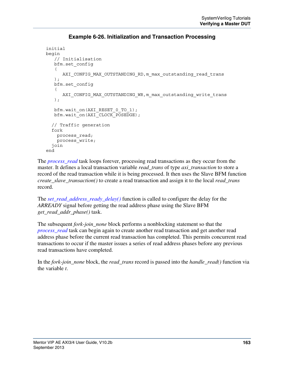 A fork-join block, as demonstrated in, Example 6-26 | Altera Mentor Verification IP Altera Edition AMBA AXI3/4TM User Manual | Page 181 / 783