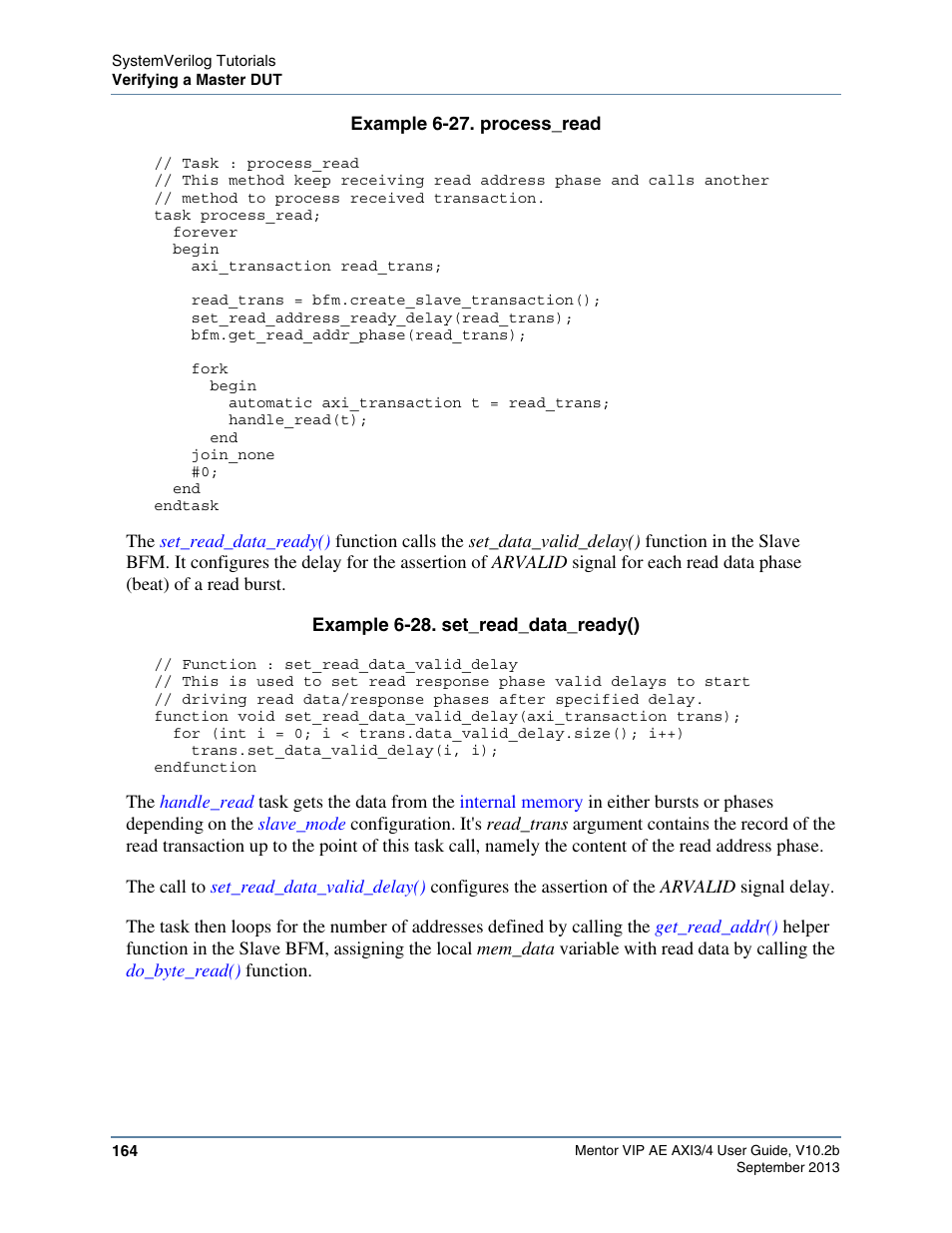 Process_read, Task loops forever, processing read, Task can begin | Altera Mentor Verification IP Altera Edition AMBA AXI3/4TM User Manual | Page 182 / 783