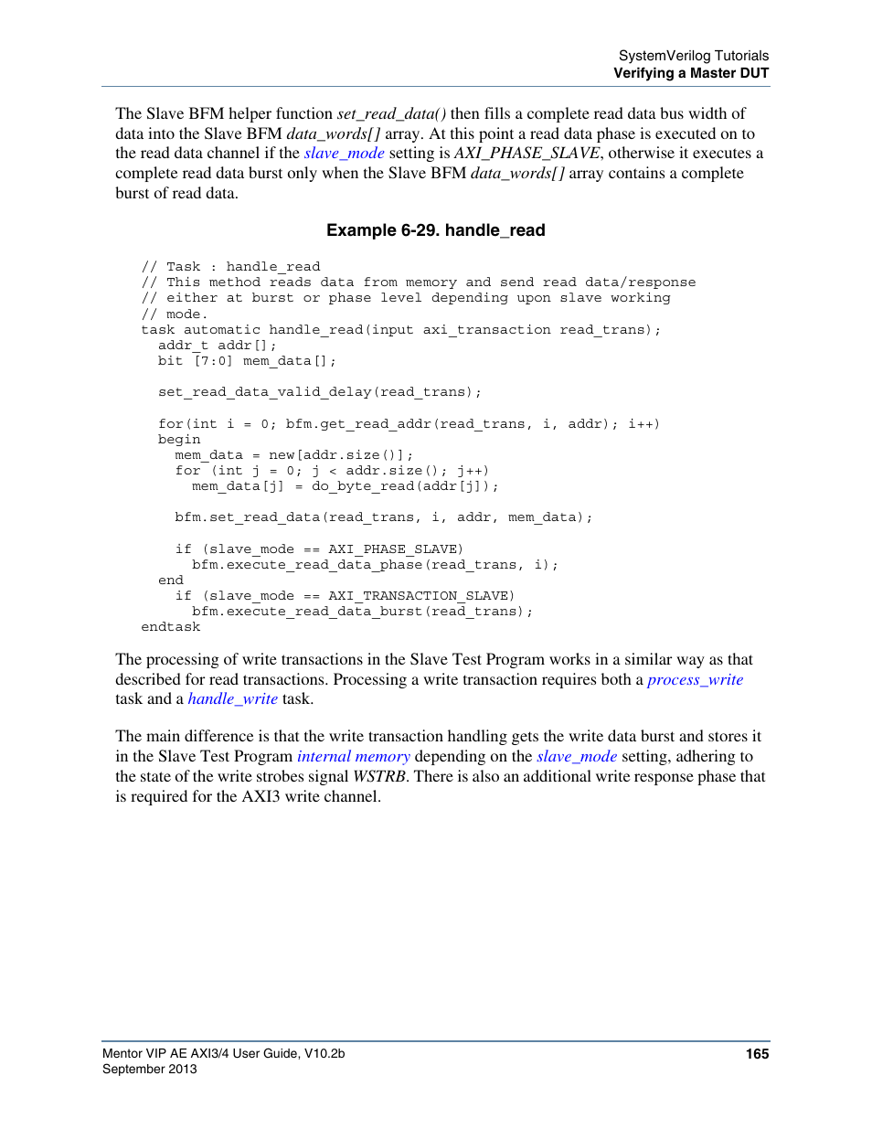 Example 6-29. handle_read, Handle_read | Altera Mentor Verification IP Altera Edition AMBA AXI3/4TM User Manual | Page 183 / 783